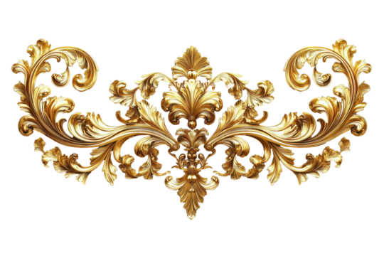 Ornate Gold Baroque Design Element Luxury Floral Decoration isolated on transparent background