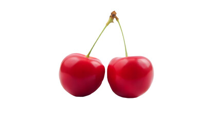 Fresh Ripe Cherries Close Up with Glossy Red Skin and Green Stems
