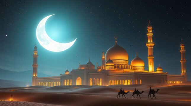 "Eid Mubarak Festive Night Sky with Glowing Lanterns & Calligraphy"


