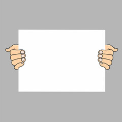 vector hand with a pose holding white paper that can be added with writing