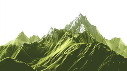 A sharp olive green outline of a mountain range with peaks, isolated on a white background.