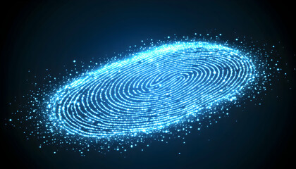 Abstract glowing fingerprint, digital identity, security, futuristic technology, data protection, privacy concept.