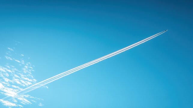 Airplane contrail against a blue sky - Powered by Adobe