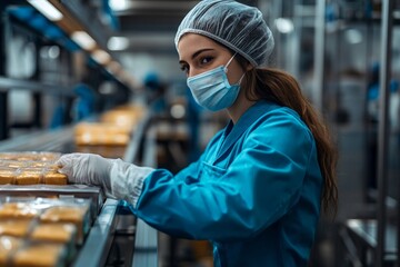 Factory workers are checking the sealing process of packaged food to ensure hygiene, prevent contamination, and meet quality assurance standards.