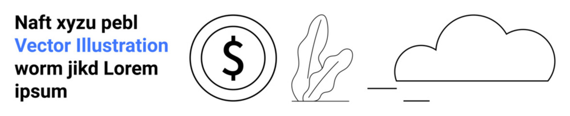 Dollar symbol in circle, abstract plant, cloud outline. Ideal for finance, nature, eco-conscious ideas, investment, economy, savings digital apps simple landing page