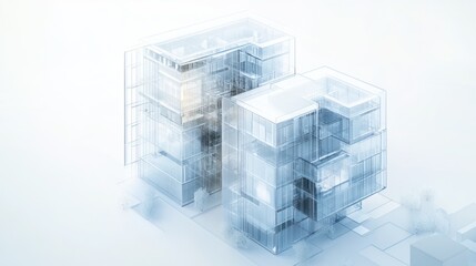 Obraz premium Transparent modern architecture, city buildings, 3D model, digital design