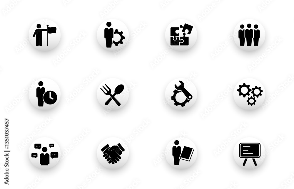 Poster solid vector icon set with icons of skills, knowledge, experience, communication.
