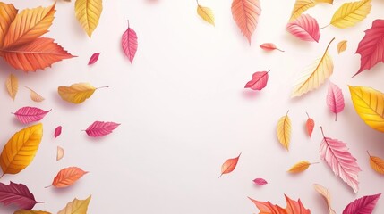 Colorful autumn leaves fall on a white background. Ideal for a seasonal wallpaper, social media post, or greeting card