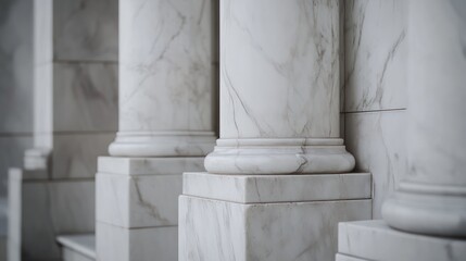 Classic white marble columns, architectural detail, exterior building facade, possible use for architectural design stock photo