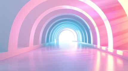 Pastel Rainbow Archway Tunnel Abstract Light Pink Blue Modern Interior Design Futuristic Background