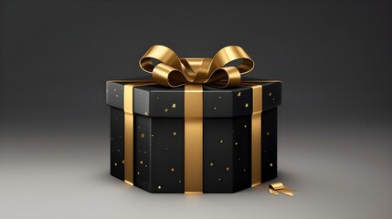 Elegant Black Gift Box with Gold Ribbon and Stars Luxury Present Packaging
