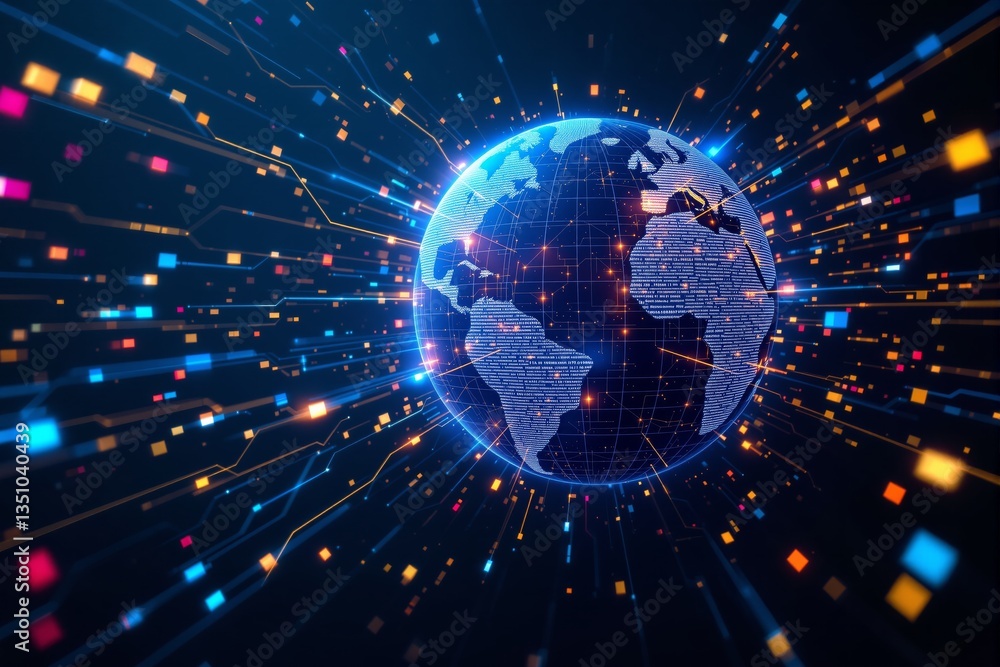 Aufkleber glowing digital globe with data streams and connections on a bright abstract background. concept of 