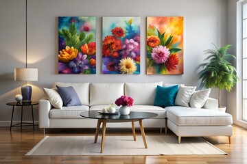 Luxury Modern Living Room with Soft Lighting and Art Pieces