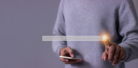 Young man with smartphone mobile hand touching to cloud computing diagram, Data storage, Cloud technology, Cloud Computing Storage