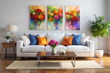 Obraz premium Bright and Airy Living Space with Large Canvas Wall Art