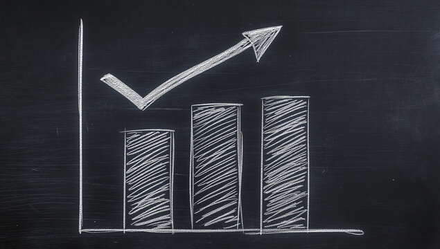 Chalkboard Bar Graph Showing Upward Trend Visualizing Growth and Success