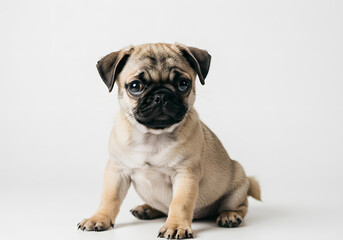 Pug puppy sitting isolated