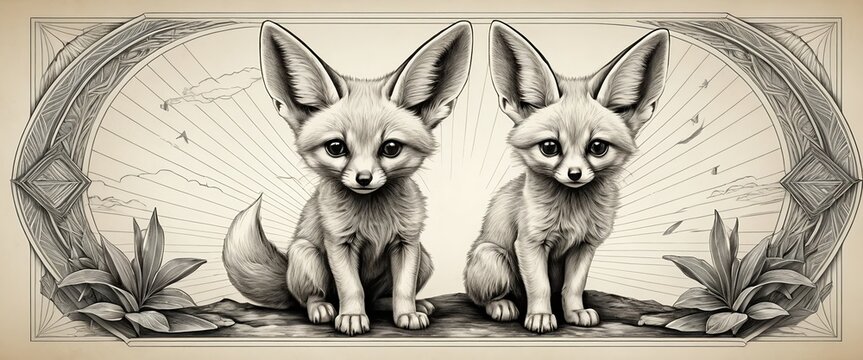 Two Fennec Foxes in Artistic Frame