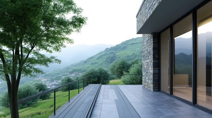 Fototapeta premium Mountain view modern home balcony