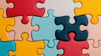 Obraz premium Colorful Puzzle Pieces Arranged in a Playful Manner on Surface