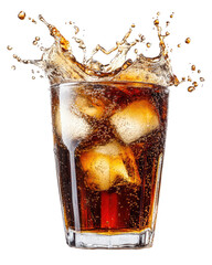 Glass of Cola with Splash Isolated Cut-Out PNG: A Fizzy, Refreshing Drink on transparent background