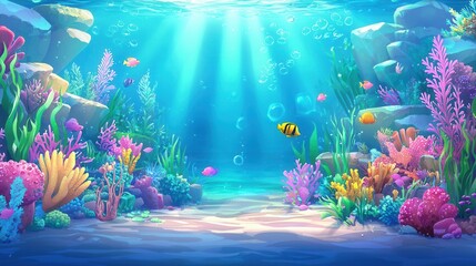 Vibrant Underwater Scene Colorful Coral Reef Tropical Fish Ocean Floor