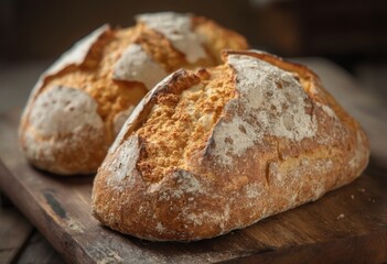 Fototapeta premium Two Loaves of Bread on a Wooden Table