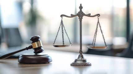 Legal Scales and Gavel on Desk, Justice Concept, Business Office Background, for Stock Photo Use