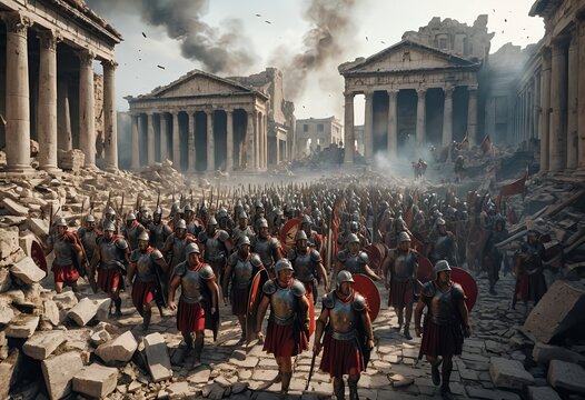Roman Legion Marching Through Ruins