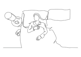  woman sleeping on pillow - continuous single line drawing.