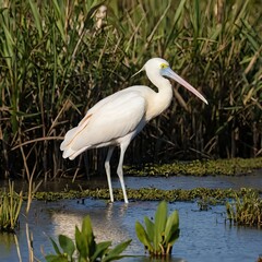 Obraz premium Elegant White Spoonbill in Marsh Habitat