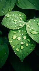 Dew-Kissed Leaves for Lush Garden, Close-Up.