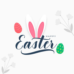 happy easter festive card with bunny ear and eggs