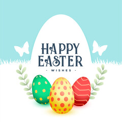 happy easter wishes card with 3d colorful eggs
