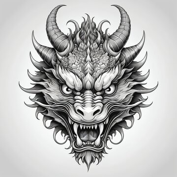 Monochrome Dragon Head Illustration