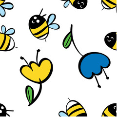 doodle bee seamless pattern kids. Vector illustration
