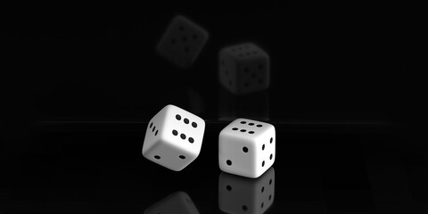 Gambling and risk concept. 3D rendered, gol color two dices  on white background. © Stockwars