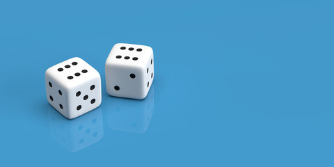 Gambling and risk concept. 3D rendered, gol color two dices  on white background. © Stockwars