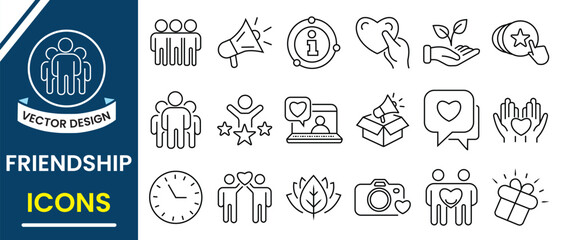 Friendship line icons set design. Friendship, Love, social responsibility line icon vector design. Vector illustration.