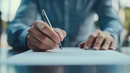 Close-up of contract signing during a successful business negotiation, document finalization, completion of negotiation