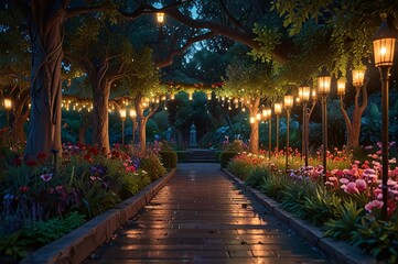 Cinematic Magic Garden with Glowing Lights and Vibrant Flowers V2