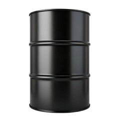 Black metal drum, industrial container.