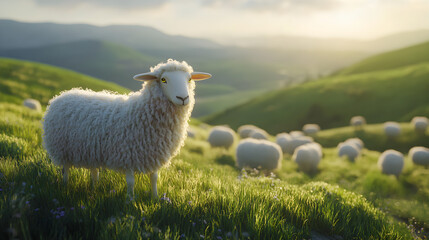 Fototapeta premium Tranquil Pastoral Scene: Natural Beauty of Wool in Serene Countryside Landscape