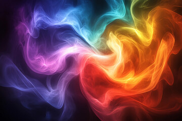 Obraz premium Abstract Energy Threads in Red, Blue, Green, Yellow, and Purple, Intertwining and Merging into a Single Radiant Core of Light and Energy
