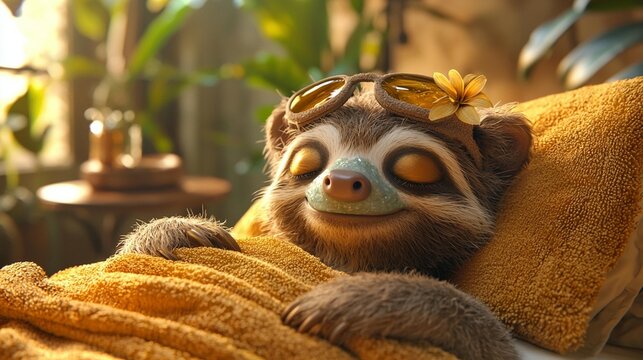 Sleepy Sloth Spa Day, Sunny Interior - Powered by Adobe