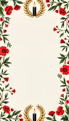 Floral border with candle decoration on cream background  