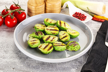 Grilled green brussel sprout cabbage