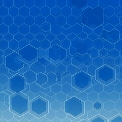A background of overlapping hexagonal shapes in various shades of blue, forming a honeycomb-like pattern with a modern, tech-inspired aesthetic.