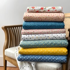 Obraz premium Stack of Fabric Rolls with Various Patterns and Colors
