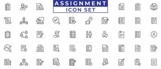 Assignment line icon set. Related to-do list, document, checklist, assaignment vector illustration icon set